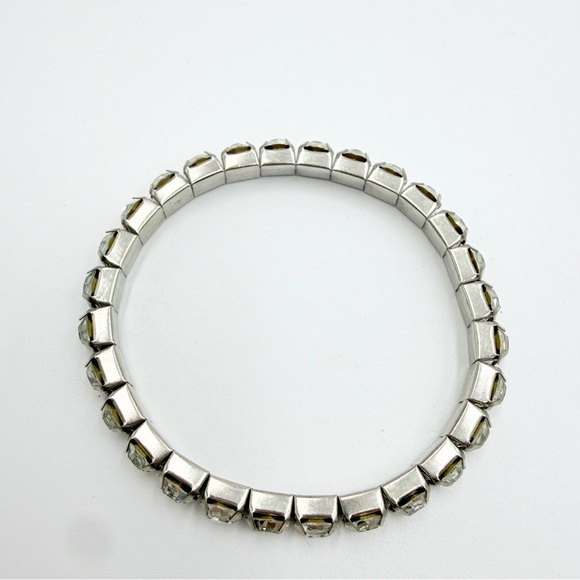 Silver Tone Rhinestone Tennis Stretch Bracelet Clear Crystal - Picture 4 of 7